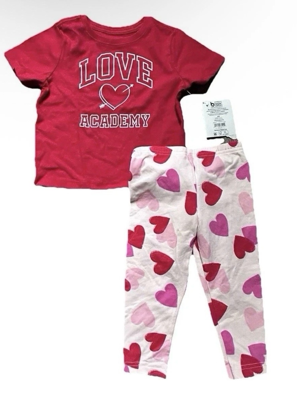 Toddler Girl Valentine’s Day T Shirt Heart Leggings Size 12-18 Months